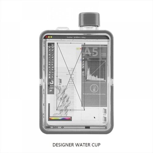 350ml Original Creative Designer Personality A5 Square Flat Plastic Cold Water Bottle Student Portable Grey Water Cup