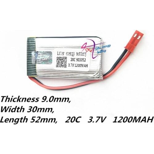 JSE-2P 903052 3.7V 1200mAH Lipo Battery For Remote control helicopter Li-po battery 903052 3.7V 20C discharge SM black plugs