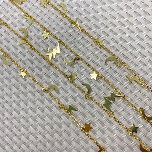 Metal Copper Handmade Chain Moon Lightning Star Handmade Necklace Bracelet Charm Lady Fashion Boutique Jewelry Accessories