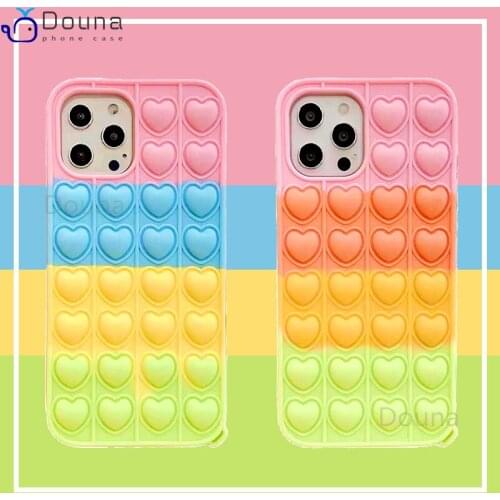 Relieve Stress Love Heart Fidget Toys Phone Case for IPhone 12 Mini 11 Pro Xs Max 6 6s 7 8 Plus X XR Push It Bubble Soft Cover