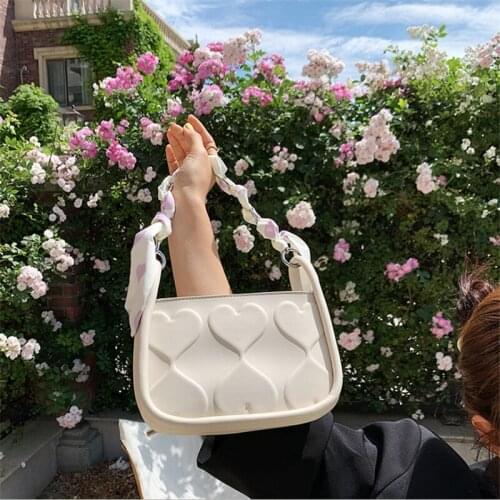 2021 Summer New Fashion Silk Scarf Decorate Chain Portable Small Square Bag PU Heart Single-Shoulder Cross-body Bag