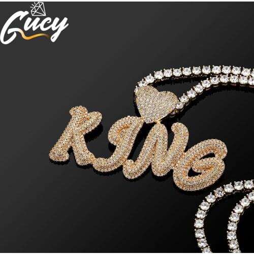 GUCY Heart Button Double Cursive Letter Necklace Creative Custom Name Necklace Women/Mens Hip Hop Fashon Jewelry For Gift