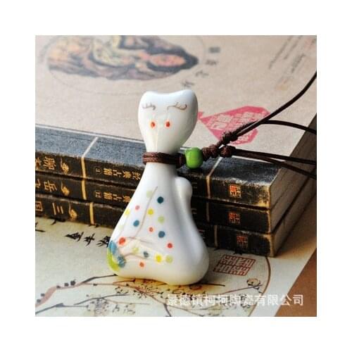 Brown Cute Clay Cat Cartoon Handmade Ceramic Necklace Women And Men Jewelry