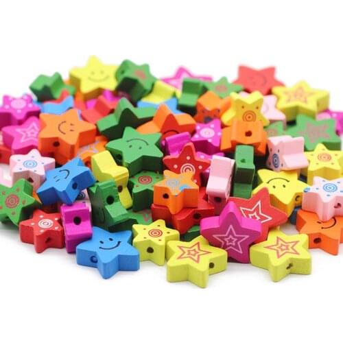 Pentagram Star Shape Wood Beads Random Color Wooden Charm Loose Spacer Beads For Jewelry Making DIY Bracelet Accessories 15/20mm