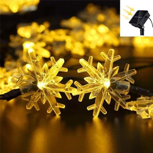 20/30/40/50/60LED Waterproof Christmas Garland Snow Flakes Solar String Fairy Lights Outdoor For Party Home Tree Wedding Garden