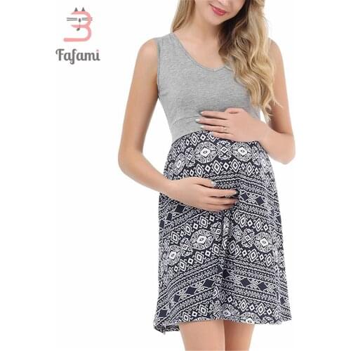 Maternity Sundress Midi Dress For Pregnant Women Sleeveless Nursing Nightgown Sleep Dress Clothes for Breastfeeding S-XXL Summer