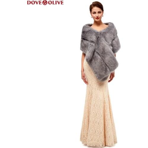 Gray Faux Fur Shawls Wedding Wraps For Formal Dresses Cloaks Married Jackets Outerwear Bridal Capes Autumn Winter Warm Boleros