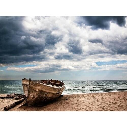 BOAT SEASHORE MOODY CLOUDY PHOTO Art print Silk poster Home Wall Decor