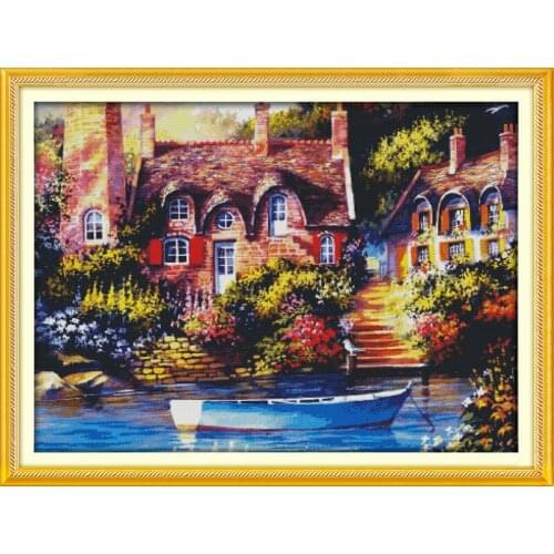 Fairy-tale cottage cross stitch kit lanscape garden 14ct 11ct count printed canvas stitching embroidery DIY handmade needlework