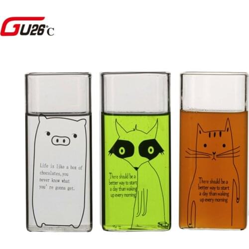 Heat-resisting Cute Cat Glass Coffee Mugs Creative Heat Resistant Kitty Milk Tea Cups Home Office Drinkwares Square Cup