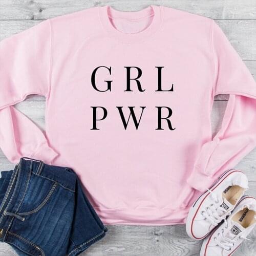 Harajuku GRL PWR Girl Power Sweatshirt Harajuku Fashion Streetwear Round neck Pullover Fall long sleeve shirts for women Ladies