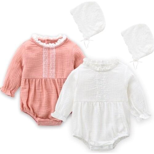 TOU-Baby Girls Spring Velvet Romper Fall Newborn Cotton Romper with Hat Infant Long Sleeve Romper Outfits Package Fart Clothing