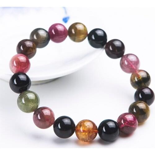 Unique One 11.5mm Colorful Natural Tourmaline Bracelet Round Crystal Beads Woman Charm Stretch Bracelet