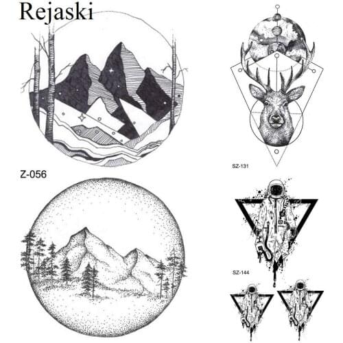 Temporary Tattoo Women Arm Geometric Mountain Tattoo Stickers Men Hand Triangle Moose Moon Waterproof Tatoos Black Ankle Makeup