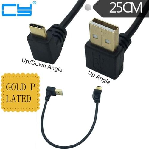 Up & Down Angled 90 Degree Gold-plated USB 3.1 type-c USB Male to USB male Data Charge connector Cable 25cm for Tablet phone
