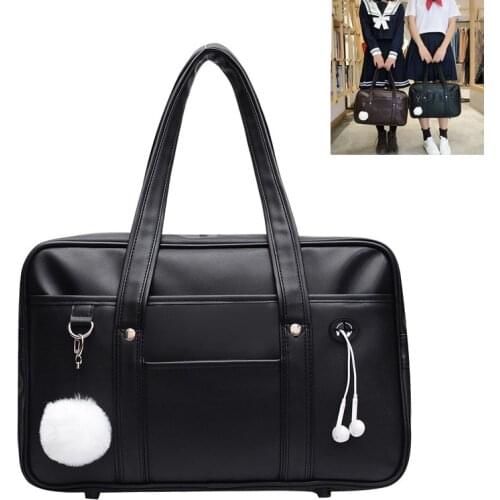 Japan Cosplay School Bag JK Uniform Bag Messenger Shoulder Handbags Bag With Holes Japanese PU Leather Blck