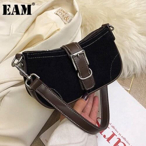 [EAM] Women New Small Size Sewing Thread PU Leather Zipper Personality All-match Crossbody Shoulder Bag Fashion 2021 18A0488