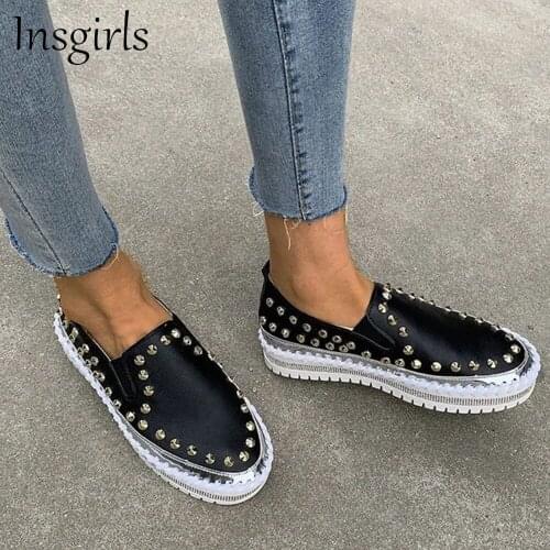 2021 Autumn Sneakers Women Round Toe Rivet Ladies Comfortable Slip On Loafers Home Outdoor Running Walking Sport Flats Female