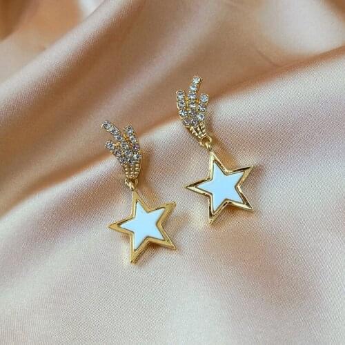 Gold Color Crystal Star Earrings for Women Small Stud Earings Korean Pentacle Star Charm Earrings Fashion Jewelry 2020 Girls