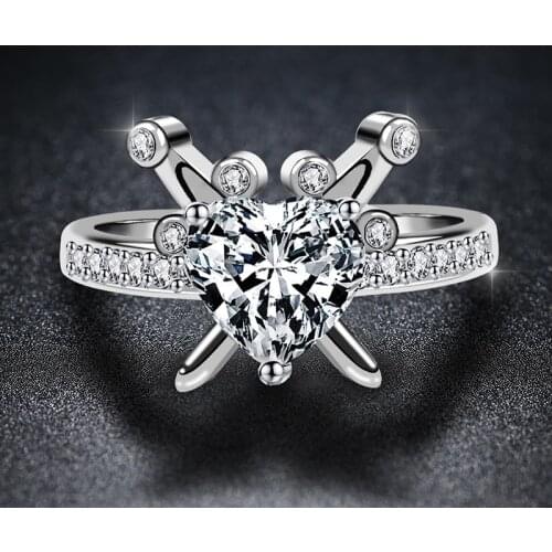 Beiver Boho Female Heart Ring For Women Retro Cute Crystal Zircon Stone Rings Wedding Jewelry Valentines Day Gift Size 6-9