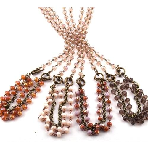 Fashion Bohemian Jewelry 5*8 Crystal Rosary Chain Link Necklace For Women Ethnic Necklace