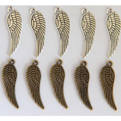 10pcs Charms Angel Wings 30x9mm Antique Bronze/Silver Plated Wings Pendants Vintage Jewelry Making DIY Handmade Craft