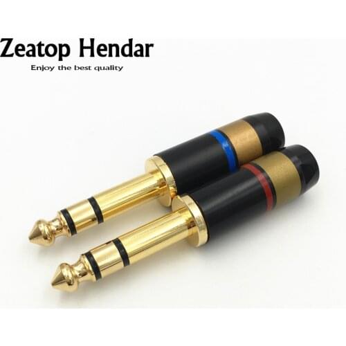 2Pcs Copper 6.5mm 1/4" 3Pole Stereo Jack Plug Soldering Audio Converter Gold Plated DIY Connector