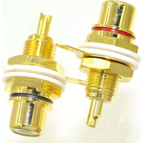 2pcs RCA female chassis panel mount Jack Socket connectors 24k gold-plated