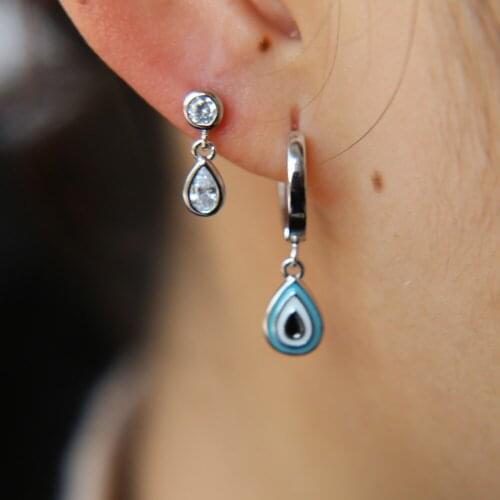 2018 high quality factory design cheap wholesale tear drop cz dangle turkish evil eye clip on circle fashion women nice earring