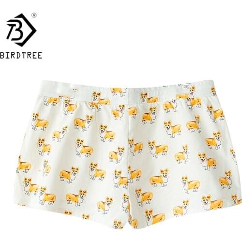 2019 Womens Cute Corgi Cartoon Print Casual Shorts Loose Lounge White Elastic Waist Stretchy Plus Size B79502J
