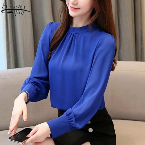 2021 Autumn New Plus Size Ladies Tops Chiffon Long Sleeve Blouse Women Office Lady Elegant Solid Pullover Shirt for Women 10600