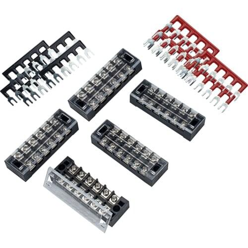5pcs 6 Positions Dual Row 25A Screw Terminal Strip Blocks with Cover + 6 Positions Pre-Insulated Terminals Barrier Strip