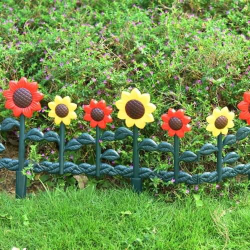 5pcs Garden Picket Fence Removable Sunflower Fence Home Garden Fence Outdoor Plastic Flowerbed Fence PP Material Total Length 3m