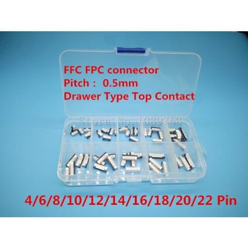50pcs FFC FPC connector 0.5mm 4/6/8/10/12/14/16/18/20/22 Pin Drawer Type Top Contact Flat Cable Connector Socket Sets
