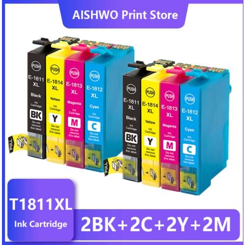 ASW 8Pcs For EPSON T1811-T1814 Ink Cartridge XP212 XP215 XP225 XP312 XP315 XP412 XP415 XP202 XP205 XP302 XP305 XP402 XP405