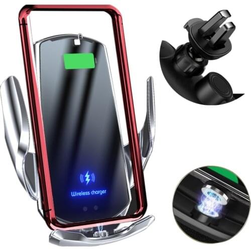 Car Phone Holder With 15W Wireless Charger For All Mobile Phones Magnetic Connector USB Infrared Sensor Phone Holder Mount