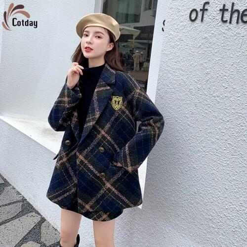 Cotday Turn-down Collar Spring And Winter Cotton Thickening New High Street Two Piece Womens Age Reduction Suit Woolen Jacket