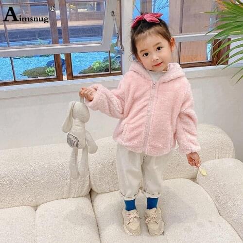 Children Fur Jackets Kids Clothing 2021 Cotton Hooded Top Outerwear Baby Girls Fashion Zipper Pocket Jacket Winter Warm Coats