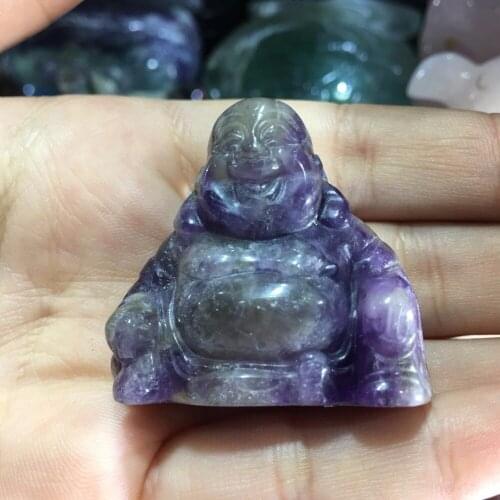 Natural Stone Figurines Amethyst Quartz Crystal Stone Craft Carved Buddha Statue Reiki Healing for Home Decoration