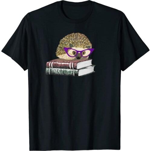 Cute Hedgehog Book NerdPrint Short Sleeve T-shirt Unisex T-shirt Mens Comfortable Cotton Tops Oversize