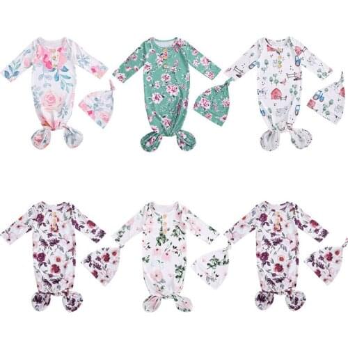 Hot Sale Baby Sleeping Bag + Hat, Floral Print Full Body Classic Round Neck Rural Style Ouffits