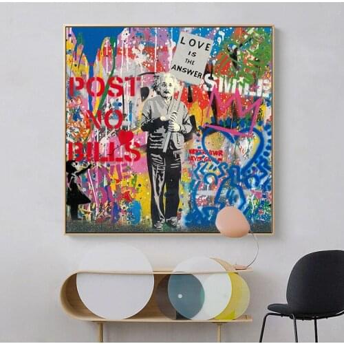 Graffiti Art Physicist Portrait Colorful Poster and Print Wall Art Picture Street Art Canvas Painting Artwork for Home Decor