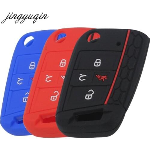 Jingyuqin Silicone Flip key fob Cover Skin for VW 2016 2017 Golf 7 ALLTRACK MK7 for Skoda Octavia A7 SEAT Remote 4 button Case