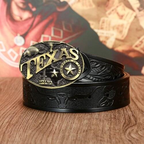 Western cowboy letter buckle mens leather punk belt party gift leather belt