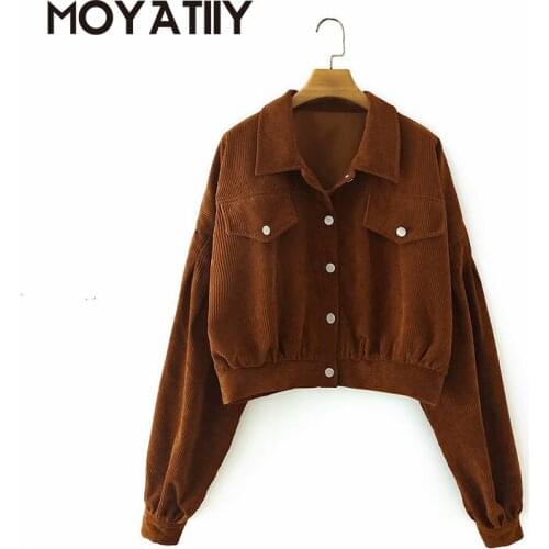 MOYATIIY Fashion Women 2021 Jackets Corduroy Vintage Office Lady Jackets Coats Warm Autumn Spring Short Overcoats with Pockets