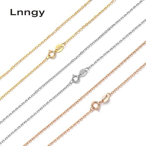 Lnngy Luxury 18K Solid Rose Gold Yellow Gold White Gold O Shape Women Chian Necklaces For Engagement Pendant 45cm 18'' Chain