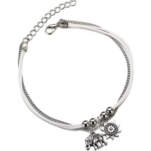 Miss JQ Bohemian Multiple Layers Elephant Turtle Beads Anklets For Women Vintage Boho Heart Anklet Bracelet Beach Jewelry