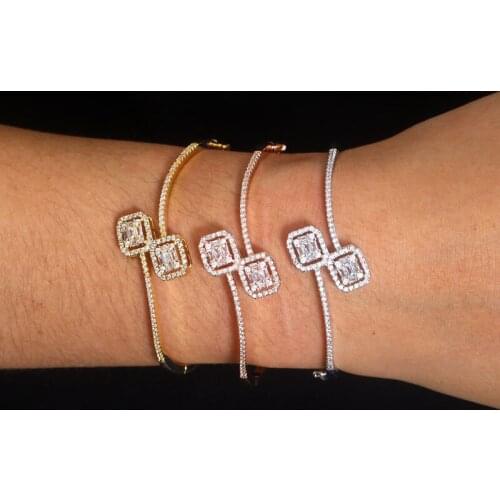 Janekelly fashion designer Top accessories fashion unique Rope Chain bangle AAA zircon micro pave hand bracelet