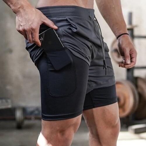 2021 NEW Mens Running Shorts Mens 2 in 1 Sports Shorts Male double-deck Quick Drying Sports men Shorts Jogging Gym Shorts men