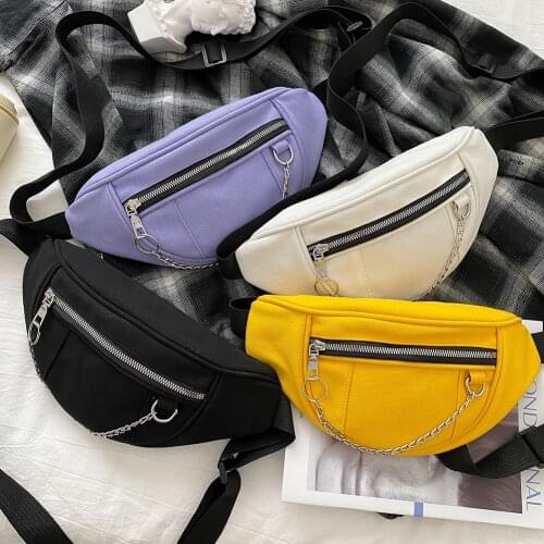 Casual Street Chest Bag Women Solid Color Fanny Belt Pouch Chain Zipper Female Girl Daily Travel Crossbody Shoulder Pack New